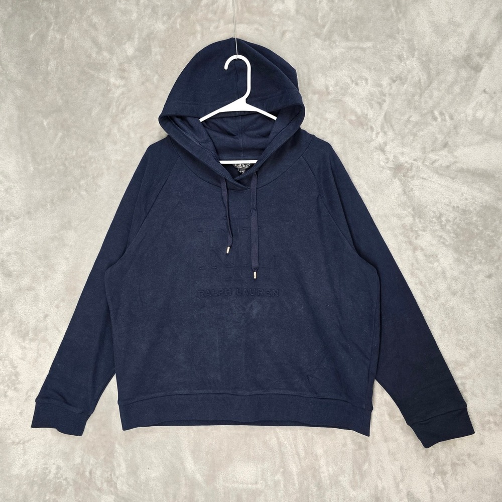 Ralph Lauren Navy Blue Puff Embossed Logo Hoodie Sweatshirt‎ XL